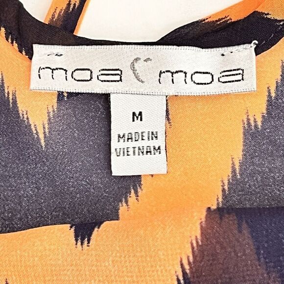 Moa‎ Moa Blouse Top Size M Long Sleeves Chevron Pattern Semi Sheer Orange Navy - Picture 9 of 12